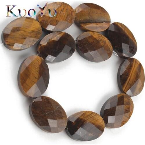 13X18mm Natural Faceted Tiger Eye Stone Beads Oval Shape Loose Spacer Bead For Jewelry Making DIY Bracelet Accessories 11pcs/lot