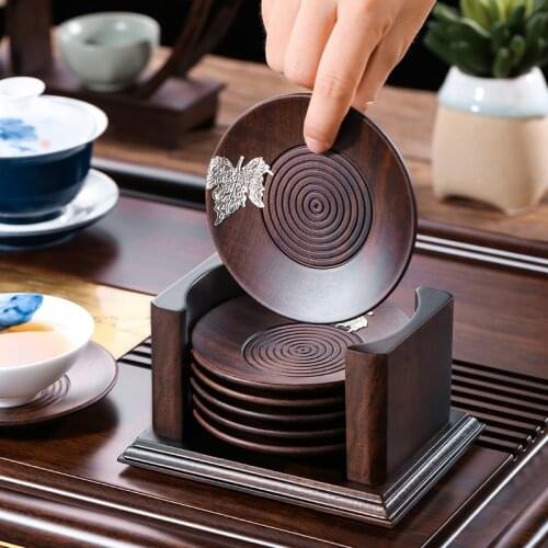 Household items ebony solid wood tea coaster cup holder tea cup holder potholder bowl mat Kung Fu tea set mat saucer round set