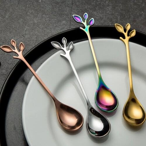 Vacuum Plating Stainless Steel Coffee Spoon Fruit Fork Tea Spoons Kitchen Hot Drinking Flatware Kitchen Tool 1pc
