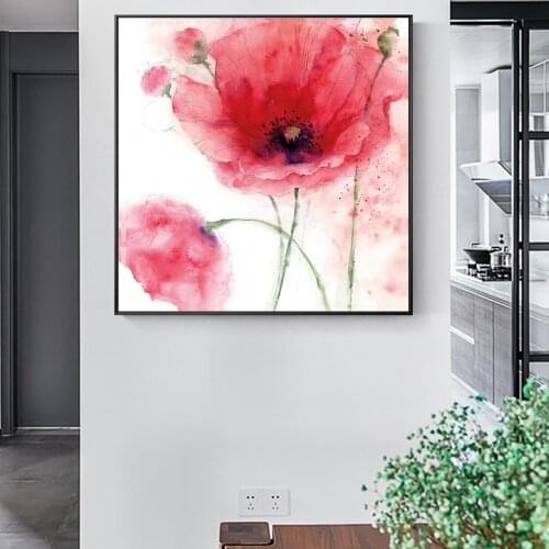 Flowers Modern Canvas Art Painting On The Wall Large Watercolor Poppy Flower Wall Art Posters For Living Room Cuadros Decoration