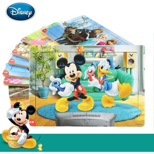 Disney Kids Mickey Cartoon 30 Pieces Of Wooden Frame Puzzle Early Childhood Educational Toys Children Puzzle Gift