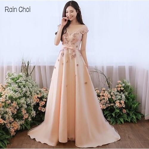 Champagne Prom Dresses 2021 Applique Party Gowns Elegant Long Formal Evening Dresses