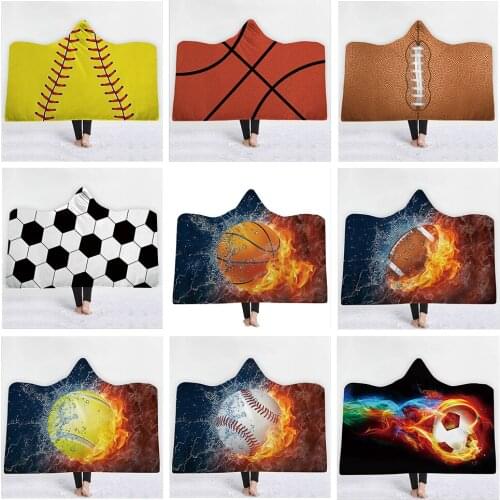 Flannel Cloak Hooded Thick Double-layer Blanket Baseball Series 3D Printing Home Sofa Watch TV Warmth Heating Hooded Blanket