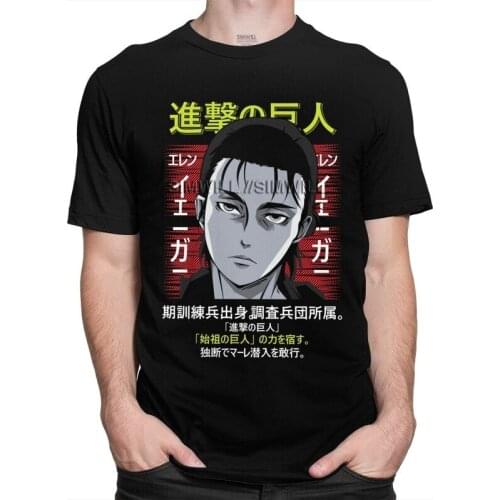 Attack On Titan Eren Yeager T-Shirts Men Novelty T Shirt Short Sleeve Shingeki No Kyojin Tshirt 100% Cotton Tee Tops Clothes