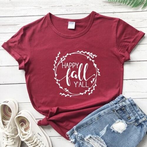 Happy Fall Y'all 100% Cotton T-shirt Aesthetic Tumblr Autumn Thanksgiving Tshirt High Quality Women Graphic Pumpkins Season Tops