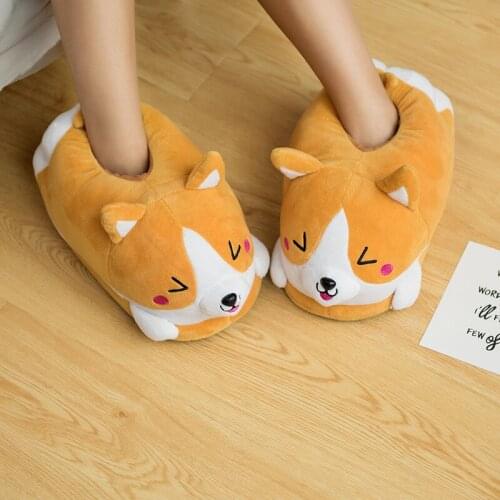 Hot New Unisex Slippers Women Winter Plush Corgi Slipper Warm Floor Indoor Shoes Cute Funny Adult Shiba Inu Husky Animal Slipper