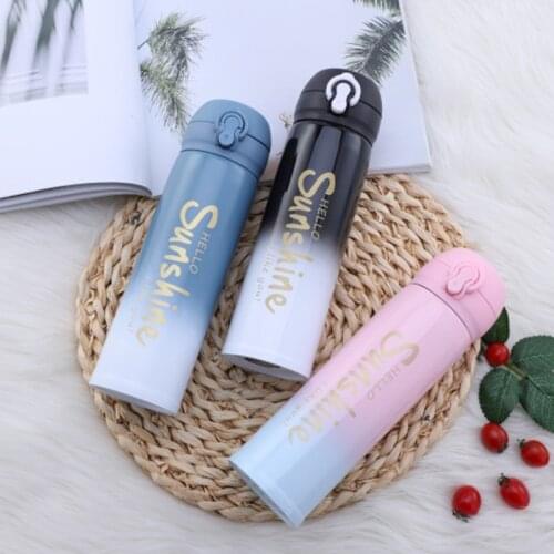 Gradient Spring Cover Thermos Cup 304 Stainless Steel Water Cup for Creative Students Portable Car Gift Cup