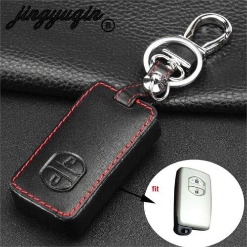 Jingyuqin 2 Buttons Remote Fob Leather Car Key Case Cover For Toyota Camry/ Highlander / VIOS /Yaris Pertection Holder Case