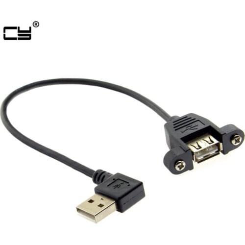 90 Degree Right Angled USB 2.0 A Male Connector to Female Extension Cable With Panel Mount Hole 30cm 50cm