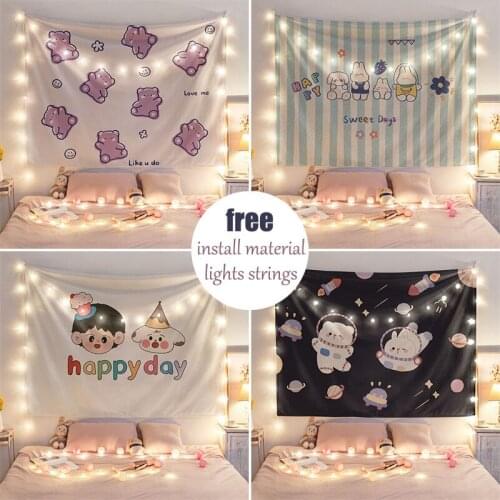 Kawaii Ins Anime Lights Background Cloth Props Room Decor Japan Korea Tapestry Wall Hanging Sleeping Pad 200X150cm Large