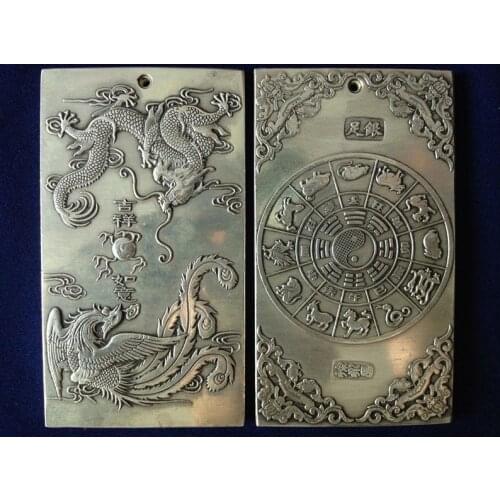 Tíbet chino plata Ssangyong Tíbet plata bulón thanka amuleto COLLAR COLGANTE metal artesanía