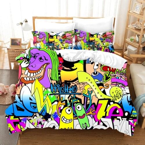 HipHop Wild Graffiti Bedding Set Cartoon Duvet Cover Sets Comforter Bed Linen Twin Queen King Single Size Dropship