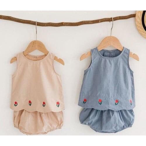 Baby Girl Cool Cotton Printed Vest Suit 0-3 Yrs Newborn Summer New Baby Clothes Set Sleeveless Top Bread Shorts Two Piece Set