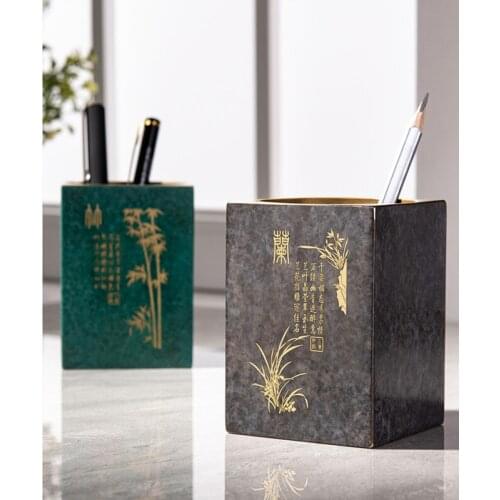 Brass Pen Holder Chinese Style Pure Copper Creative Decoration Living Room Desktop Office Simple Personality Chinese Gift
