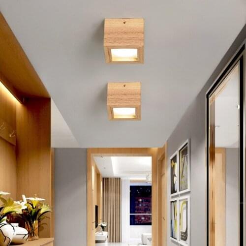 Small Cubic Wooden LED Ceiling Light Modern Passageway Avenue Corridor Bedroom Simplicity Ceiling Lamps Nordic Lighting Fixture