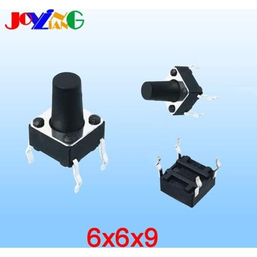 Copper Foot Black 6mm Square 9MM Height Small Push Button Switch 4 Pins Headlight Switch Accessories 6x6x9mm 10pcs/lot