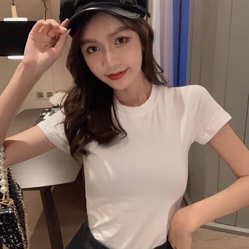 Fashion 2021 Brand New 100% Cotton Womens T-Shirts Short Sleeves Solid Color Women T shirt for Female T-shirt Tops Woman Tshirt