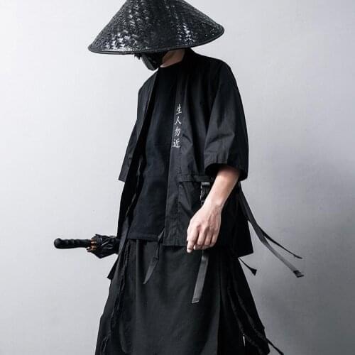 Black Cotton Fashion Stage Haori Samurai Cosplay Costumes Japanese Traditional Kimono Cardigan Chinese Style Coat Streetwear