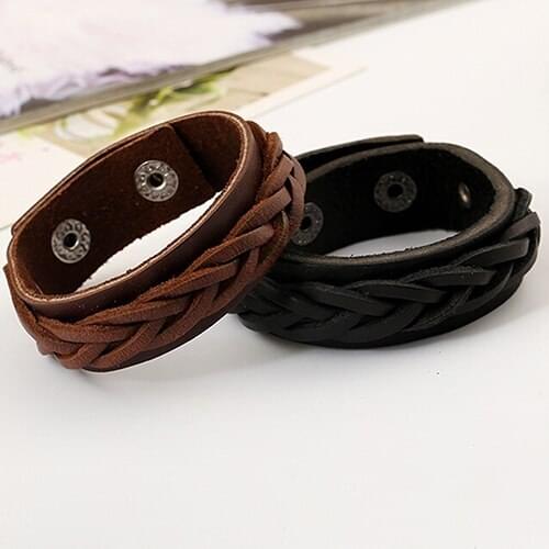 Bluelans Mens Cool Classic Style Knitted Leather Bangle Punk Wristband Cuff Bracelet