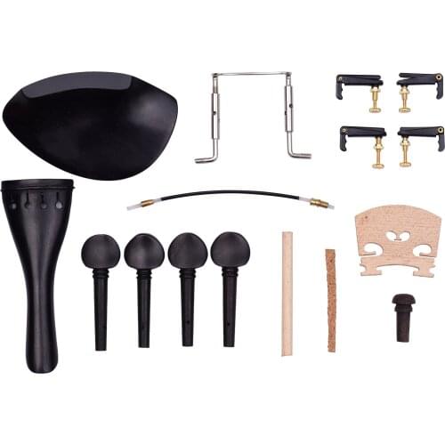 4/4 Size Violin Accessory Kit Chin Rest/Chinrest Clamp/4 Tuning Pegs/4 Fine Tuners/Tailgut/Endpin/Maple/Bridge Spruce Sound Post