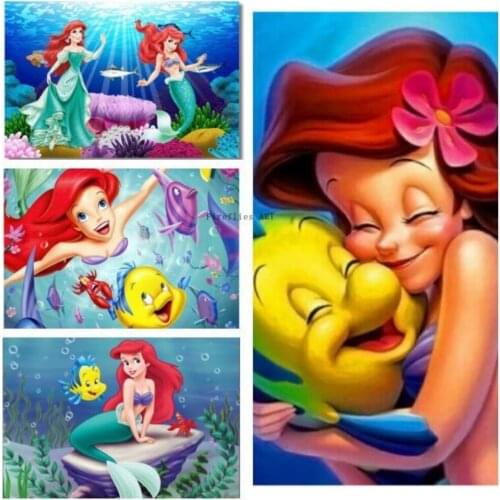 Disney Diamond Painting Mermaid Cross Stitch Kits Full Square/Round Diamond Embroidery Cartoon Princess Mosaic Home Decor