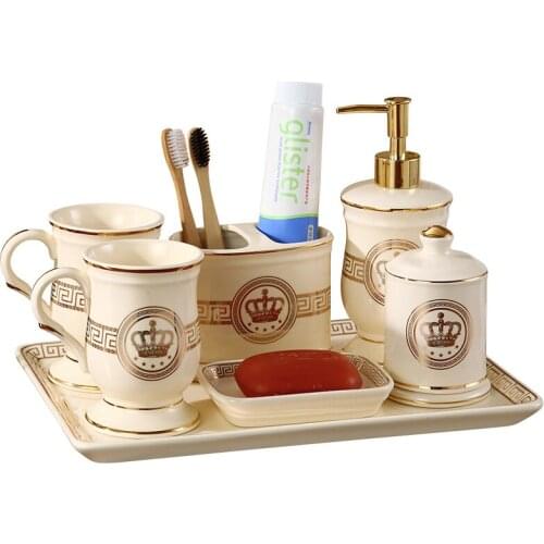 Bathroom Set Liquid Ceramics Soap Dispenser/Dish Toothbrush Holder Gargle Cup Tray Cotton Swab Box Sell Separately Nordic Style