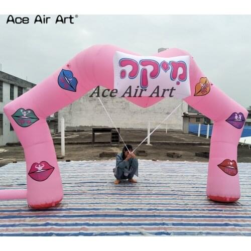 Bequtiful pink inflatable heart arch with colorful lips for wedding and anniversary day