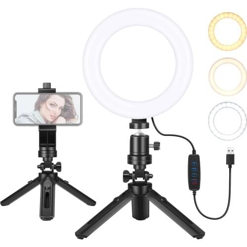 Neewer 6-inch Selfie Ring Light with Tripod Stand&Phone Holder, Dimmable Video Conference Lighting for Zoom Call/YouTube/Makeup