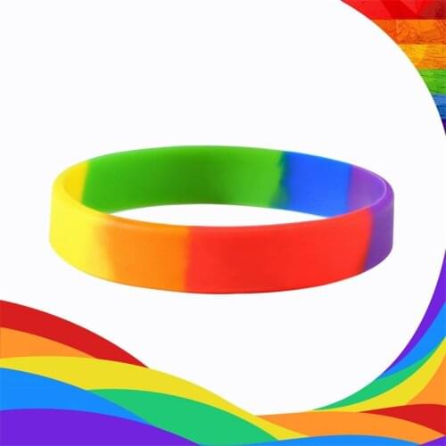 Wholesale LGBT Rainbow Silicone Wristband Drop Sale Six Gay Lesbian Pride Support Rubber Bracelet for Party Parade