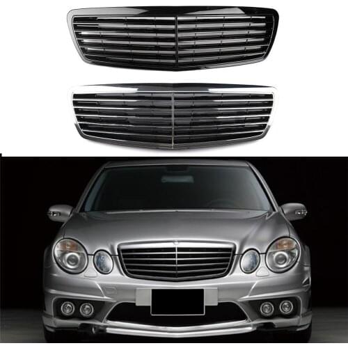 Car Front Grill Center Hood Grille Bumper For Mercedes-Benz E-Class W211 E200 E240 E280 E320 2003 2004 2005 2006 Black Chrome