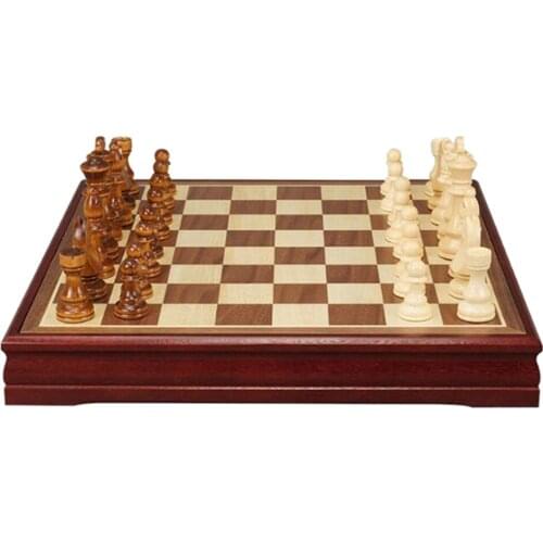 Portable Wooden International Chess Travel Kids Puzzle Checkers with Storage