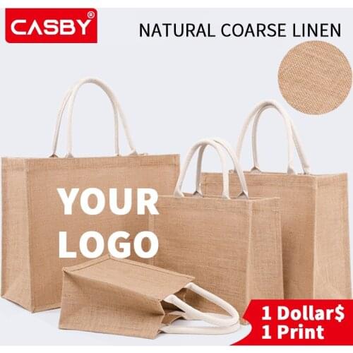 DIY Simple Custom Top-handle Bags Vintage Private Print Logo Casual Pocket Fashion Design Graphic Waterproof Linen Pouch 4001