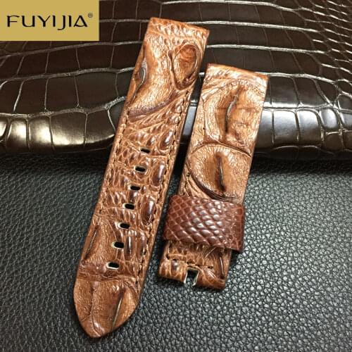 FUYIJIA Handmade Crocodile Back Bone Skin Watchbands Custom Universal Watch Band Alligator Strap 22MM 24MM Genuine Leather Belt