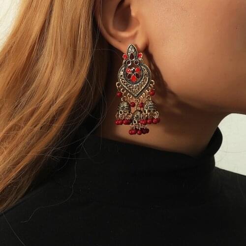 Retro Bohemian Indian Bollywood Kundan Jhumka Jhumki Drop Earrings Gypsy Dangle Earring Jewelry Women Ear Accessories Jewelry