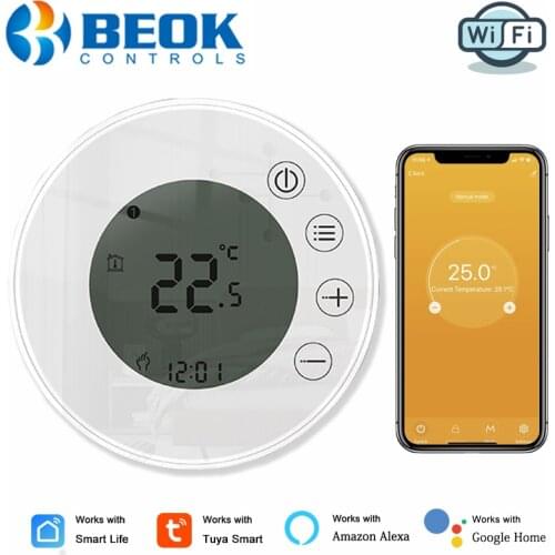 Beok Wifi Thermostat For Gas Boiler Heating 220V LED Screen Temperature Controller Compatible With Bluetooth Google Home Alexa