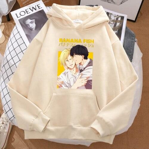 Japanese Anime Banana Fish Print Sweatshirt Womens Boys Love Manga Hoody Harajuku Loose Short Sleeve Cartoon Pullovers