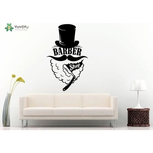 Barber Shop Logo Wall Sticker Window Removable Haircut Vinyl Wall Decal Fashion Design Hat Man Moustache Pattern Decor DIY SY352