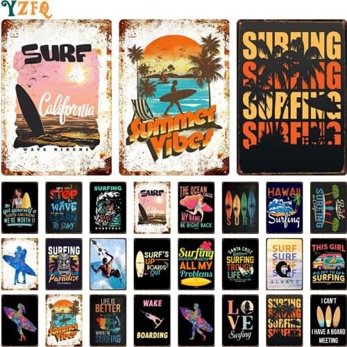 Surfing Beach Vintage Poster Metal Tin Sign Personalized Living Room Decorative Plaques Retro Painting Decor DU-11500A