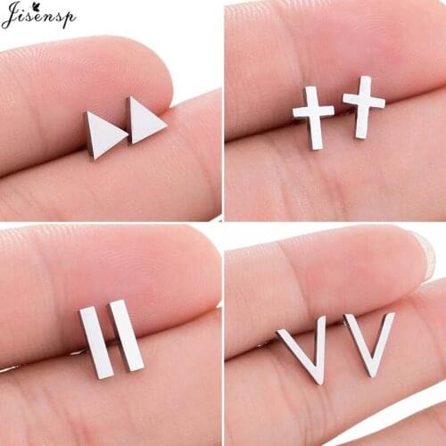 Jisensp Punk Simple Triangle Stud Earrings Geometric Stainless Steel Cross Earrings for Women Fashion Jewelry Lady Gift bijoux