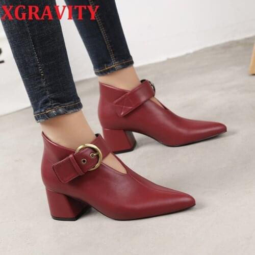 XGRAVITY 2021 Autumn Winter Ladies Fashion Chunky Heels Pointed Toe V Cut Lady Boots Elegant Vintage Women Boots Vintage Shoes