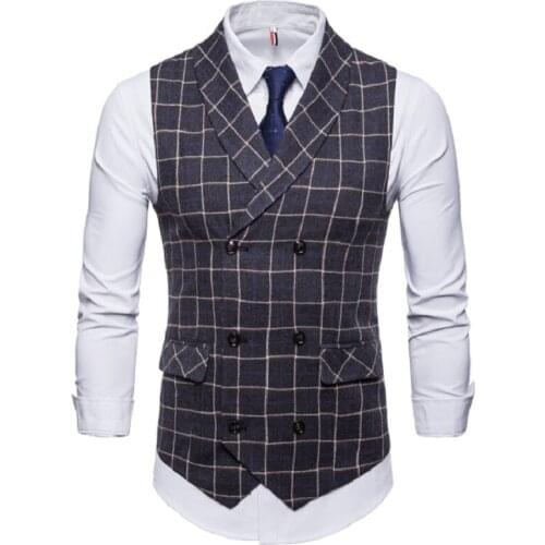 Suit Vest plaid mens waistcoat formal business blue vest classical work sleeveless vests party wedding man dress vest