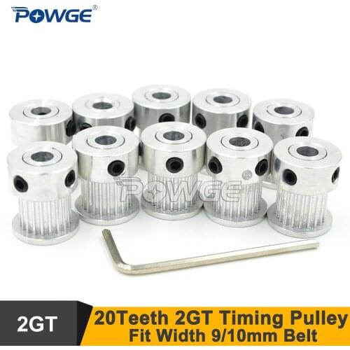 POWGE 10pcs 20 Teeth GT2 Timing Pulley Bore 5/6/6.35/8mm Fit Width=9mm 2GT Synchronous Belt 20Teeth 20T 2GT Timing Belt Pulley