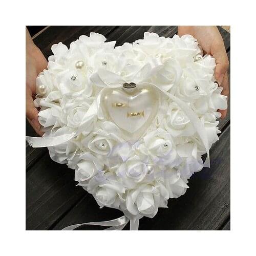 Fashion Romantic Rose Wedding Favors Heart Shaped Jewelry Gift Ring Box Pillow Cushion