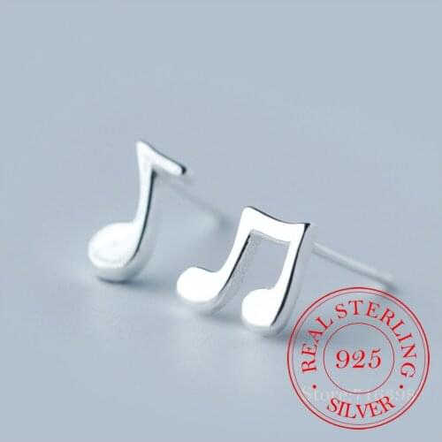 100% 925 Sterling Silver Music Stud Earrings For Women Sterling-silver-jewelry pendientes mujer moda 2021