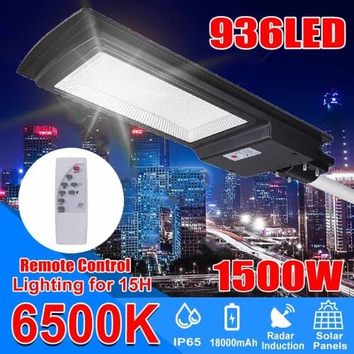 1500W LED Solar Street Light IP65 936 LEDs Light Radar Motion Sensor Wall Timing Lamp + Remote Control for Garden Yard Outdoor