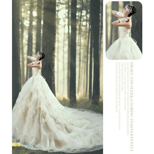 2016 luxurious Beaded Appliqued Tiered Taffeta Wedding Dress Vintage Strapless Ball Gown Ruffled Royal Train Wedding Dress