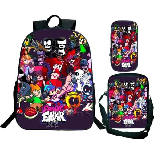 Game Friday Night Funkin Childrens Backpack 3 Pcs set Boys Girls Anime School Bag Student Bookbag Mochila Pen Bag Shoulder Bags