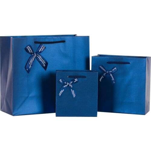 5PCS Blue Gift paper bag packaging shopping twill wedding birthday gift bag Bow tie fathers day 14*15*7cm 20*20*8cm30*27*12cm