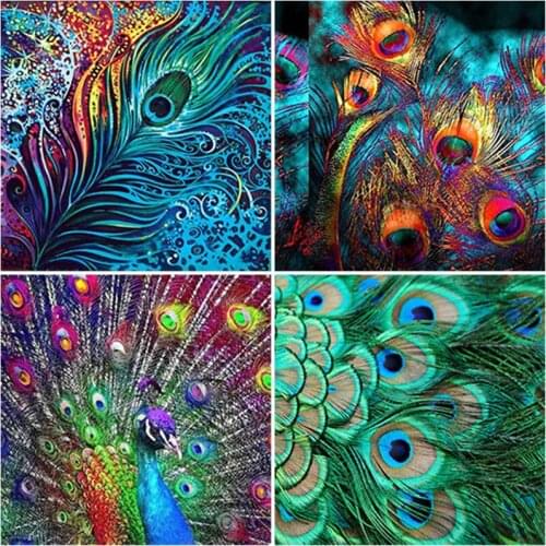 5D DIY Diamond Painting Peacock Feather Oil Painting Style Diamond Embroidery Cross Stitch Full Square Round Drill Home Decor