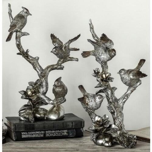 American Vintage Handcrafts Tree Branch Bird Living Room Decoration Ornament Mascot Figurines Model Wedding Gifts Store Props